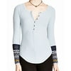 Free People NEW Blue Womens Size Medium M Contrast Scoop Neck Sweater