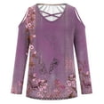 thumbnail image 4 of QUNYINEY Purple T Shirts for Women Floral Casual V-Neck Long Sleeve Tops Cold Shoulder Cut Out Loose Pullover T-Shirts, 4 of 4