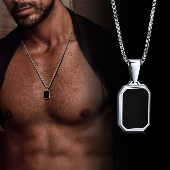 Black Dog Tag Necklace for Men, Minimalist Stainless Steel Square Pendant Necklaces, Mens Stylish Non Tarnish Dogtags Chain Pendant Necklaces Jewelry Gifts