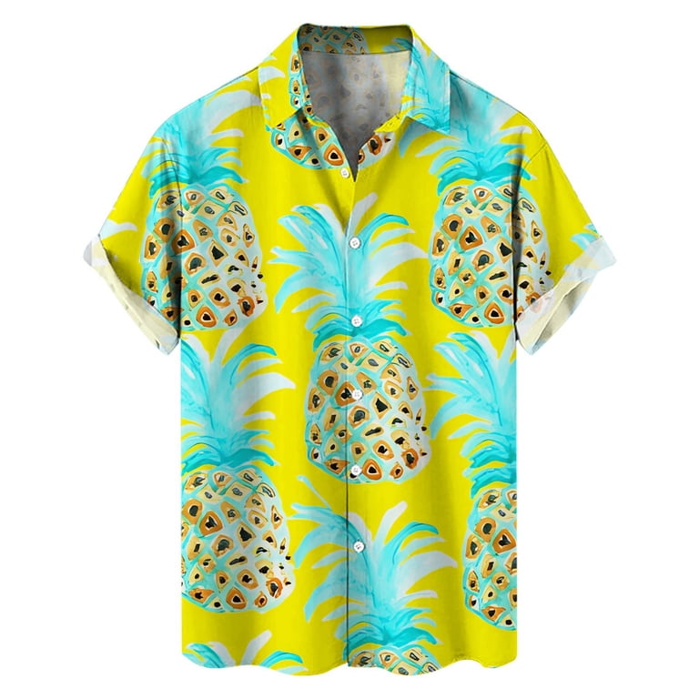 pineapple dress shirt mens Pineapple Pattern Tropical Short Sleeve Button Down Collared Shirt