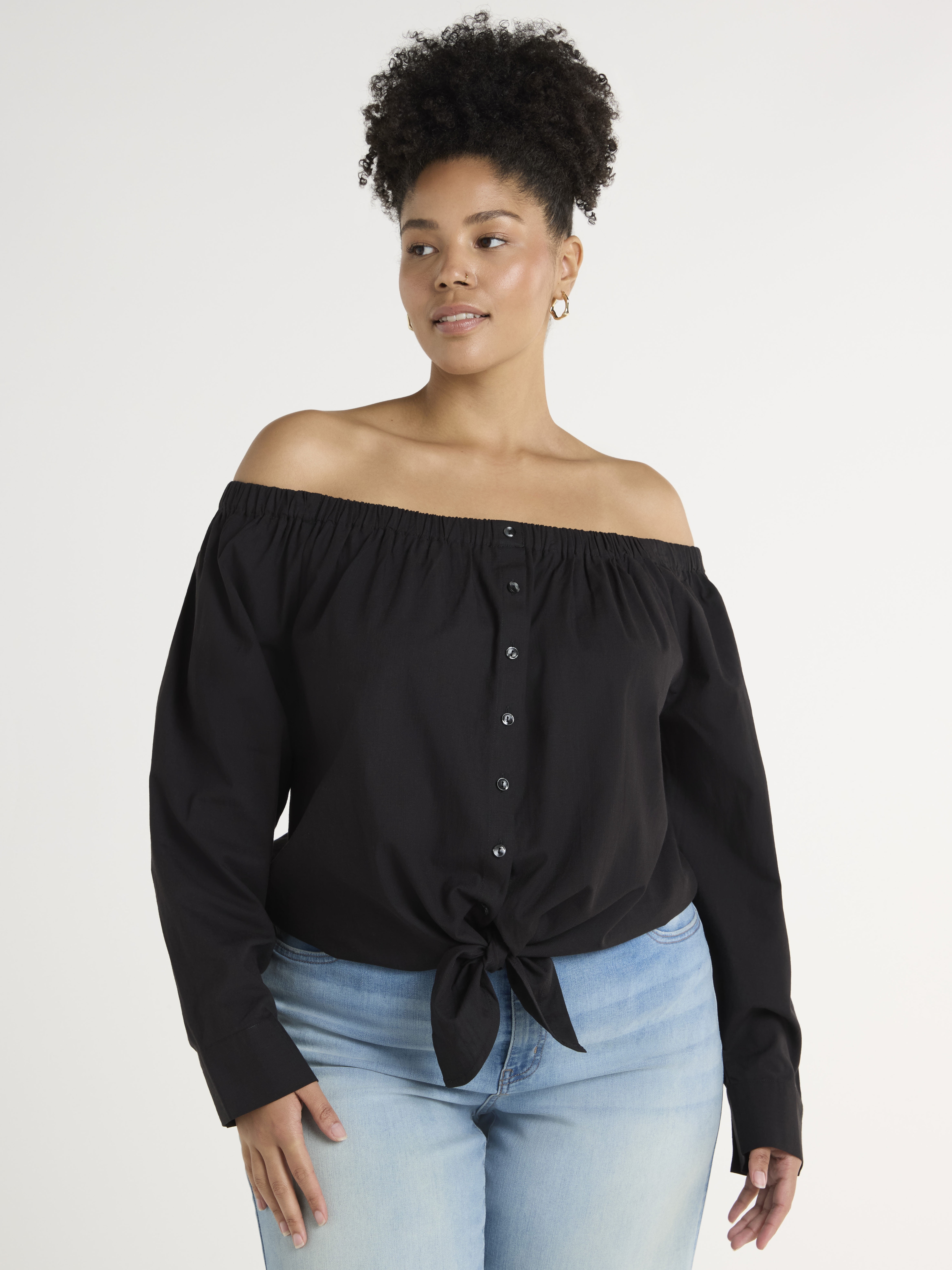Time and Tru Women's and Women's Plus Off The Shoulder Blouse, XS