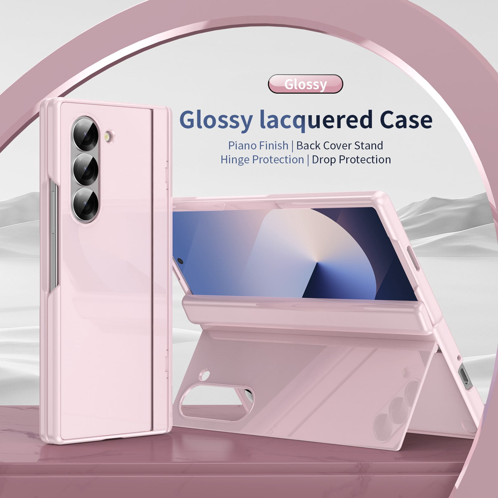 ELEHOLD Rugged Case for Samsung Galaxy Z Fold 3 Case,Built-in Screen Protector Flip Kickstand Hinge Protection Slim Full Body Protective Phone Case for Samsung Galaxy Z Fold 3,Pink