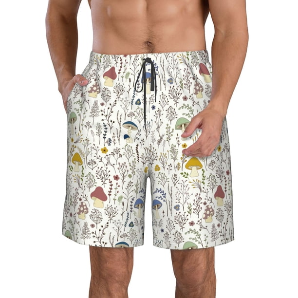 Balery Colorful Mushrooms and Plants Traje de Baño Estilo Hawaiano para Hombre, Shorts de Secado Rápido con Bolsillos-Large