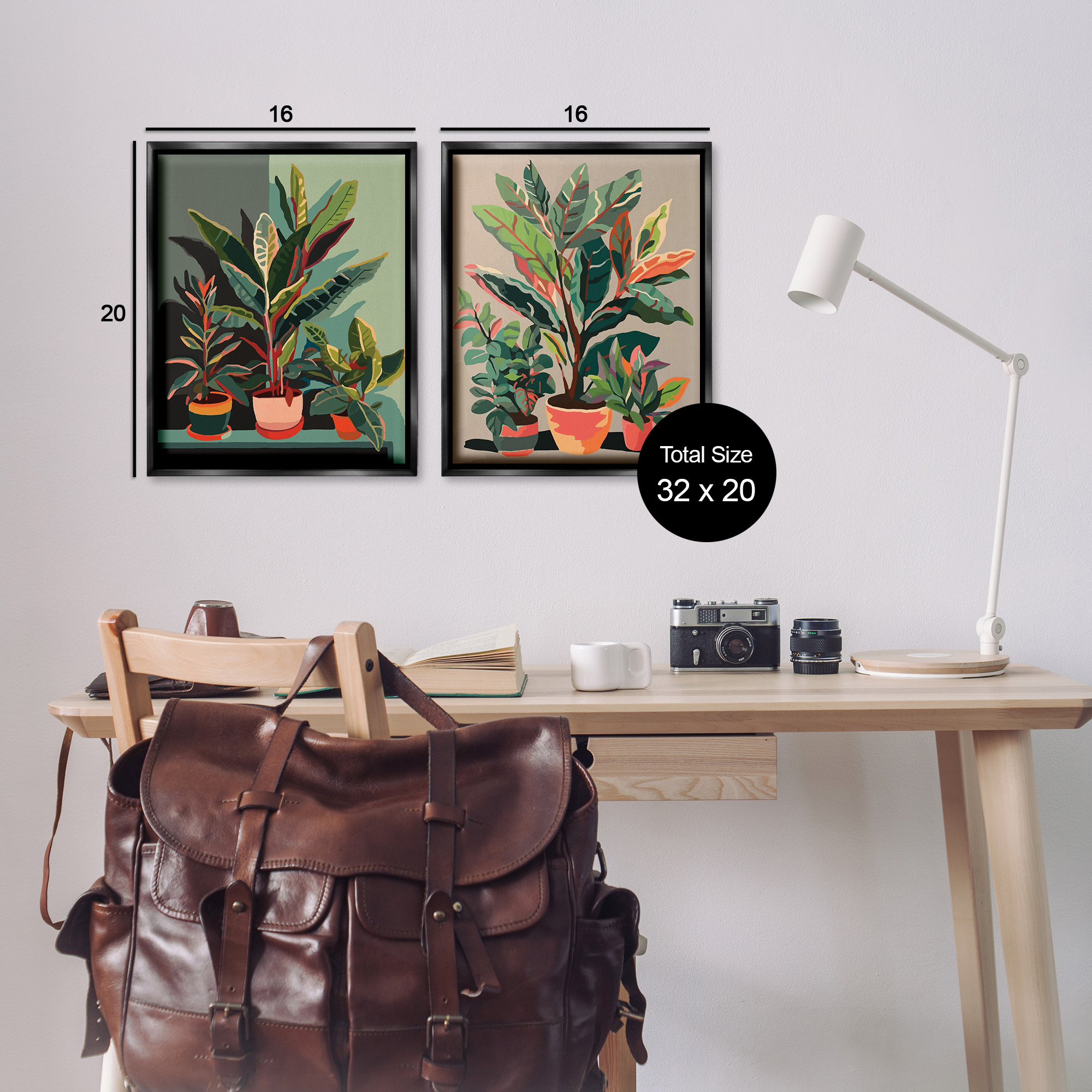 Stupell Industries Various House Plants Botanical & Floral Painting Black Floater Framed Canvas Art Print Wall Art, 17 x 21, Set of 2