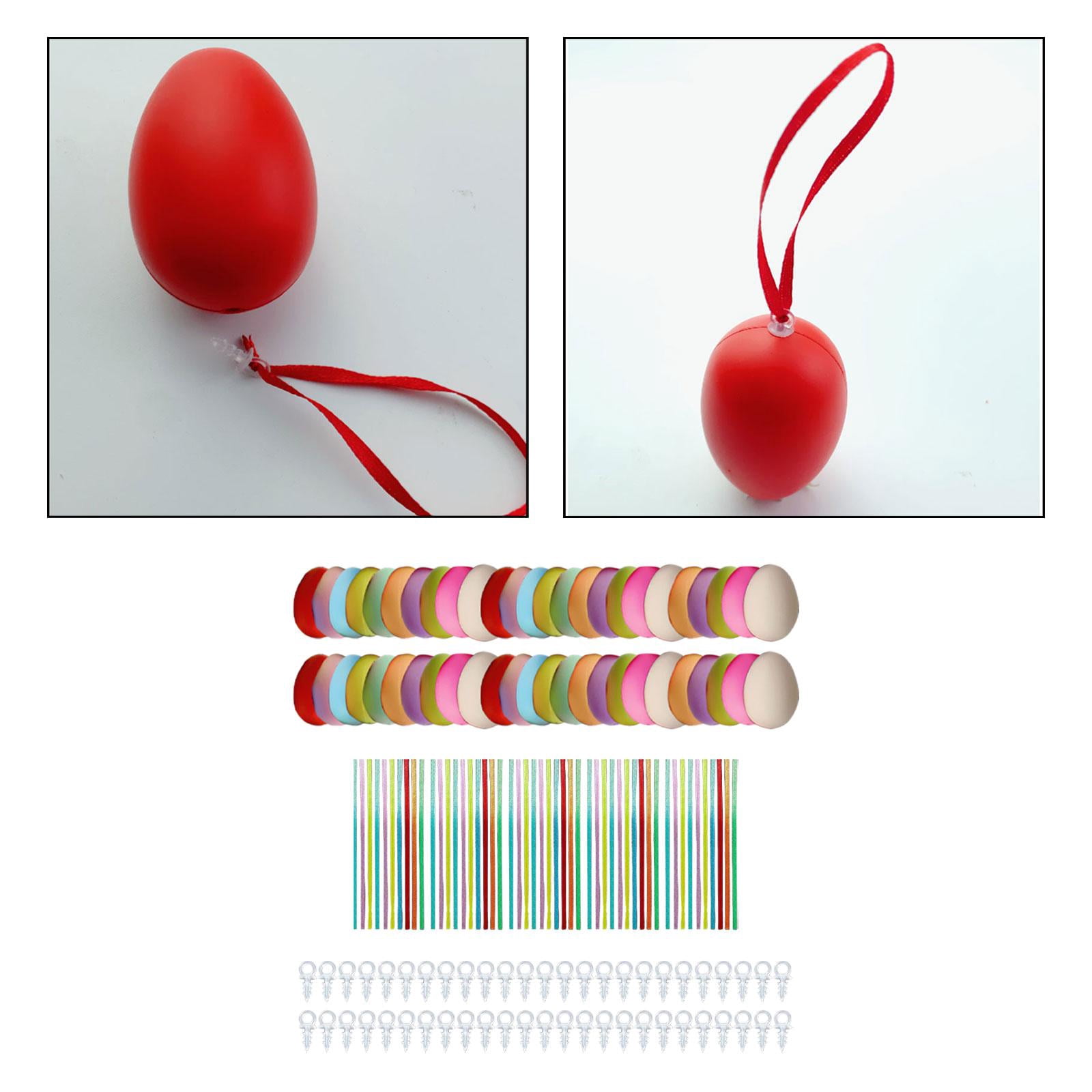 50 Pieces White Easter Eggs Decorating Set with Ribbon Paintable for Holiday Colorful