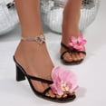 thumbnail image 2 of Rokment Women's Open Toe Floral Kitten Heels Boho Beach Summer Block High Heeled Flower Flip Flops Thong Dress Slides Sandals Black Size 7.5, 2 of 5