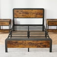 thumbnail image 5 of DSstyles 14 Inch Twin Size Metal Platform Bed Frame with Wooden Headboard and Footboard, Mattress No Box Spring Needed, Large Under Bed Storage,Without Noise, Vintage Brown, 5 of 8