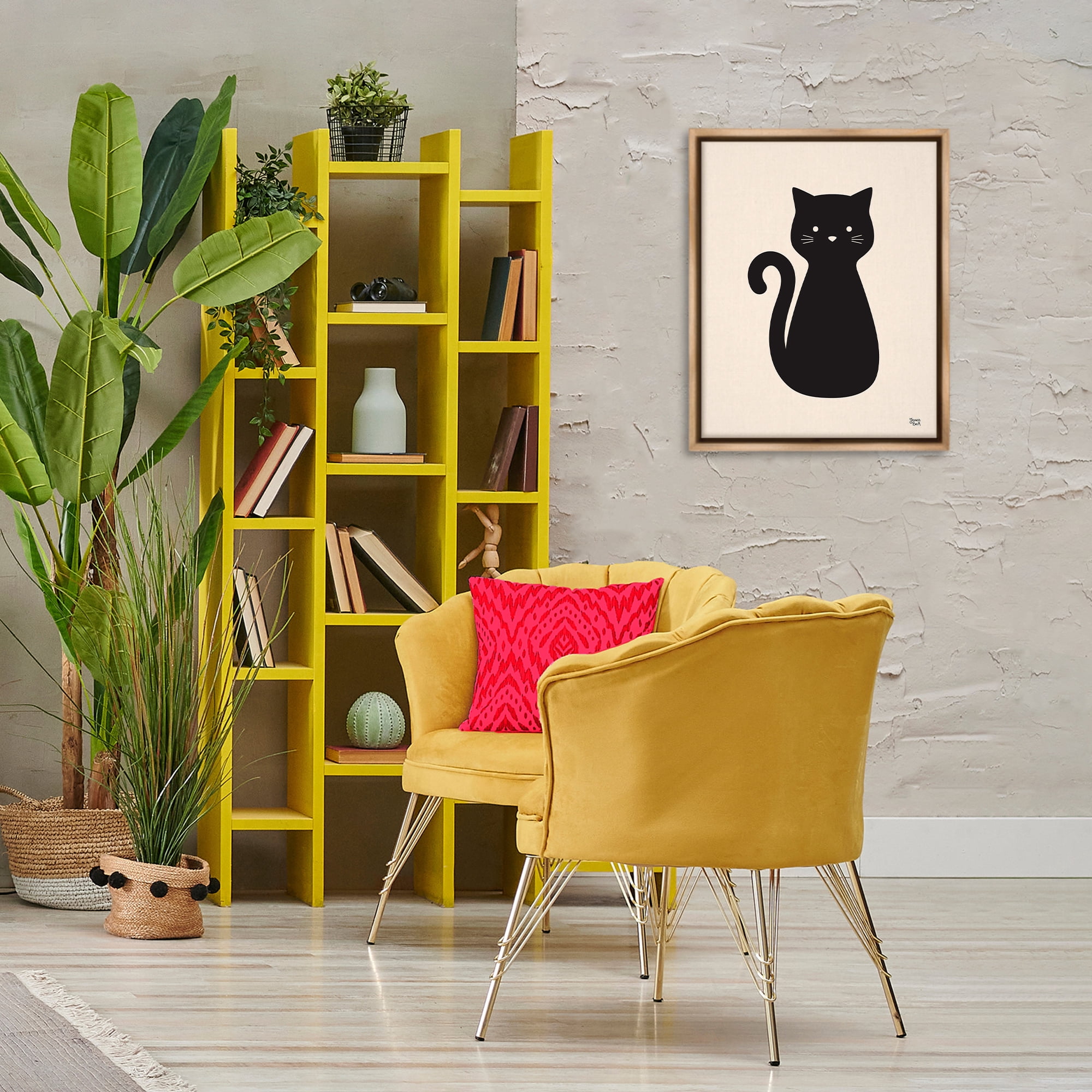 Stupell Industries Feline Grace Black Cat Animals Painting Brown Floater Framed Canvas Art Print Wall Art, 17 x 21