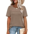 thumbnail image 3 of Ronuti Women's Tops Casual Scoop Neck Short Sleeve Waffle Knit Hollow Out Shirts Loose Tunic Tops Blouses, 3 of 10