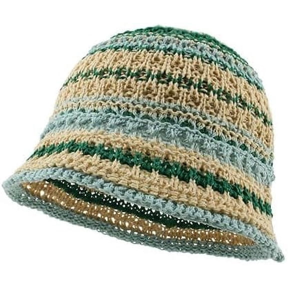 LinYooLi Y2k Beanie for Women Crochet Bucket Hats Men Stripes Beanies Cloche Hat Handmade Warm Knitted Fishing Hats