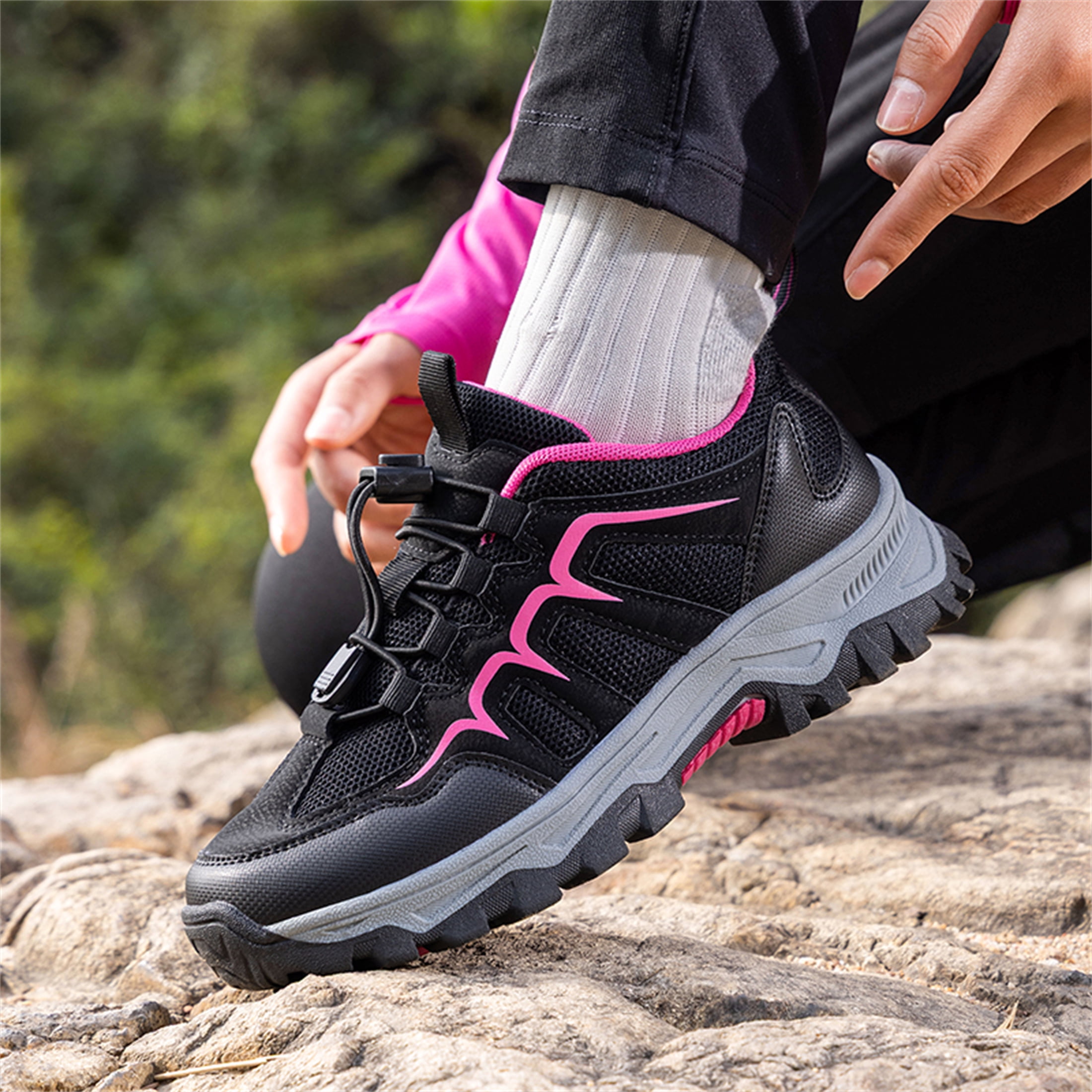 YOURDIARY Mens Womens Low Top Hiking Shoes Breathable Slip Resistant Trekking Trails Outdoor Sneakers