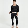 thumbnail image 3 of Men's Winter Thermal Underwear Set, Fleece-Lined Thin V-Neck Cationic Top and Pants, Seamless Quick-Warming Base Layer For Cold Weather,Black,L, 3 of 6