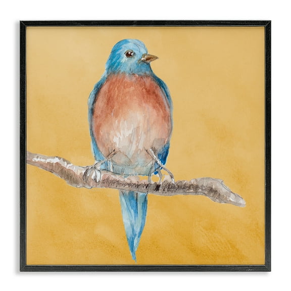 Stupell Industries Traditional Bluebird Perched Animals & Insects Painting Black Framed Art Print Wall Art, 12 x 12