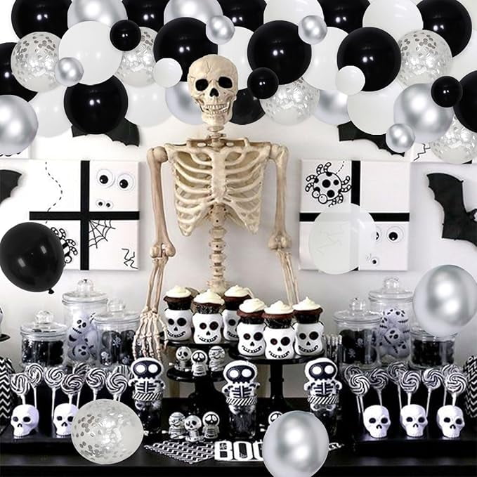 90Pcs Bad Two the Bone 2nd Birthday Party Decorations Black Silver Balloon Garland Arch Kit with Bad 2 the Bone Foil Balloons, Rock N Roll Music Theme 90s Second Birthday Party Decor for Boys