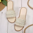 thumbnail image 3 of Luxury Boho Flat Sandals for Women Pearl Decor Open Toe Trendy Slide Sandal Going Out Resort Beach Slippers Summer, 3 of 5