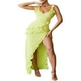 thumbnail image 3 of PENGXIANG Volants Profond V-Cou Bretelles Longues Robe pour les Femmes Y2k Dos Nu Haute Split Robes de Soirée d'Été, 3 of 9
