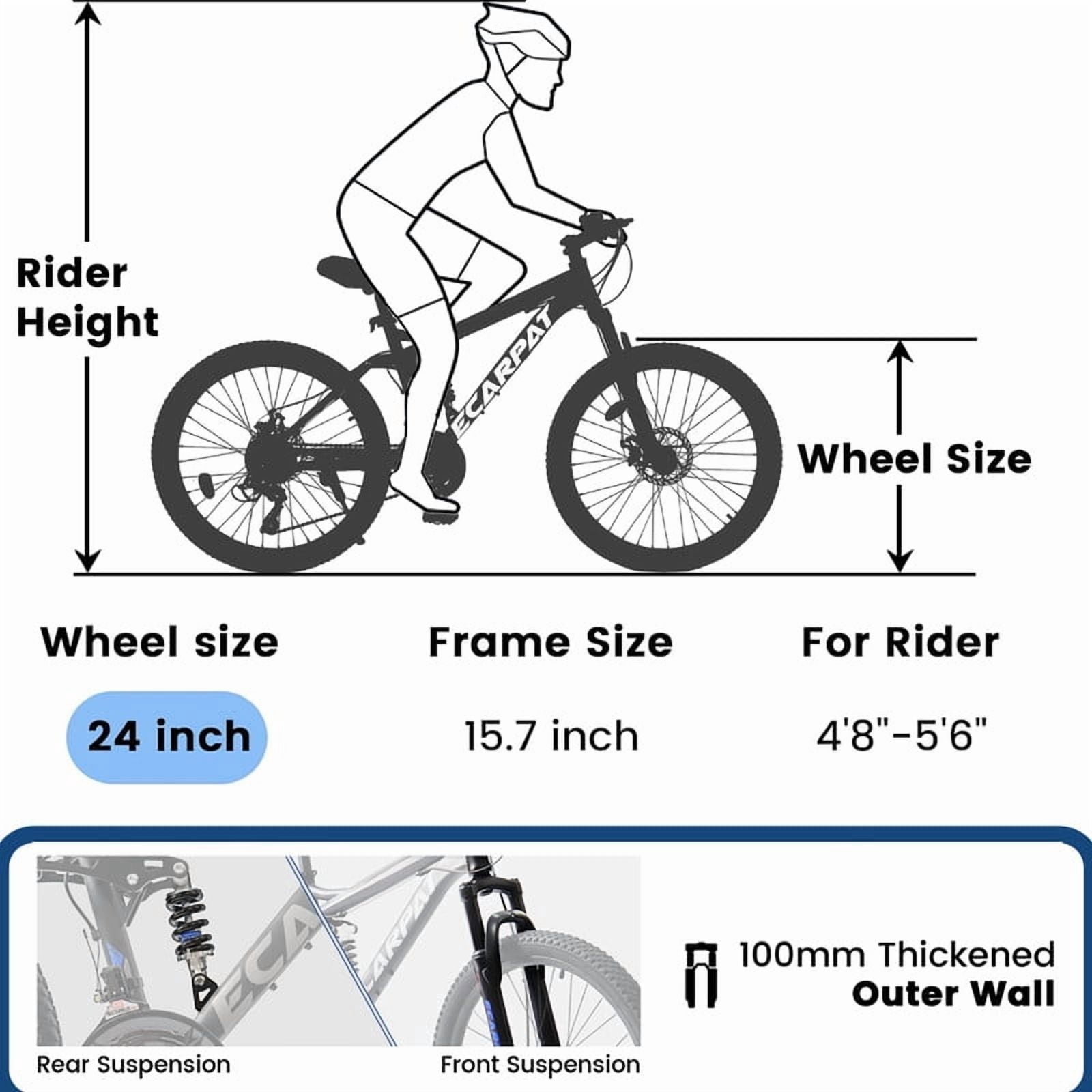 Mountain Bike 24 Inch Wheels, 21 Speed Dual Full Suspension Mountain Bicycle, High Carbon Steel Frame, Mens Womens Mountain Bikes, Birthday Gift Choice(Black)