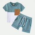 thumbnail image 2 of TOWED22 Toddler Boy Clothes Outfits Summer Outfits 6 12 18 24 Months Patchwork Short Sleeve T Shirt & Shorts Sets with Pockets(Light Blue,6-12 M), 2 of 7