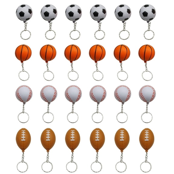 24pcs Sports Ball Keychains for Party Favors & Carnival Prizes, Foam Squeeze Sports Balls Includes 4 Different Designs