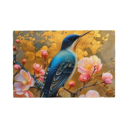 

Table Placemats Set of 4 - Bluebird Blossom Elegance 12x18 In Faux Linen Double Heat Resistant Place Mats Cloth Indoor/Outdoor Placemats Washable Table Mats for Dining Kitchen Party