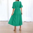 thumbnail image 6 of Women's Deep V Neck Puff Short Sleeve Tiered Dress Elastic High Waist Flowy A Line Midi Dresses, 6 of 7