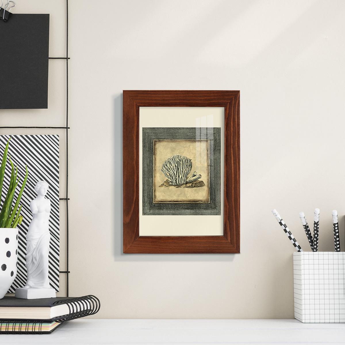 Mini Exotic Coral IX (U) - Framed Print w/glass - Chestnut