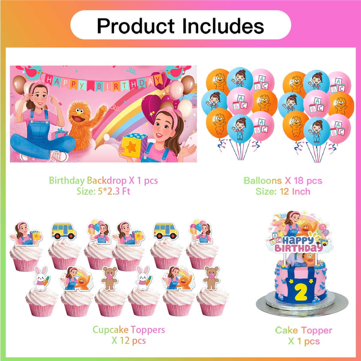 Ms Rachel Party Supplies Latex Balloons Decor Banner Backdrop Kit Birthday Decorations
