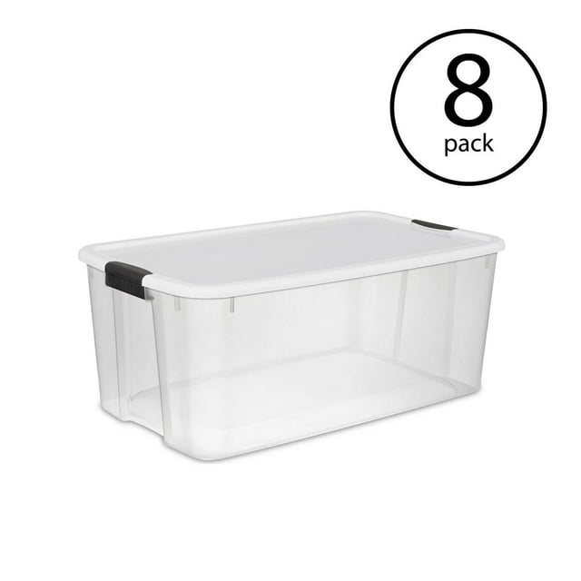 Sterilite Bacs de Rangement Transparents Empilables à Loquet de 116 Pintes, Lot de 8