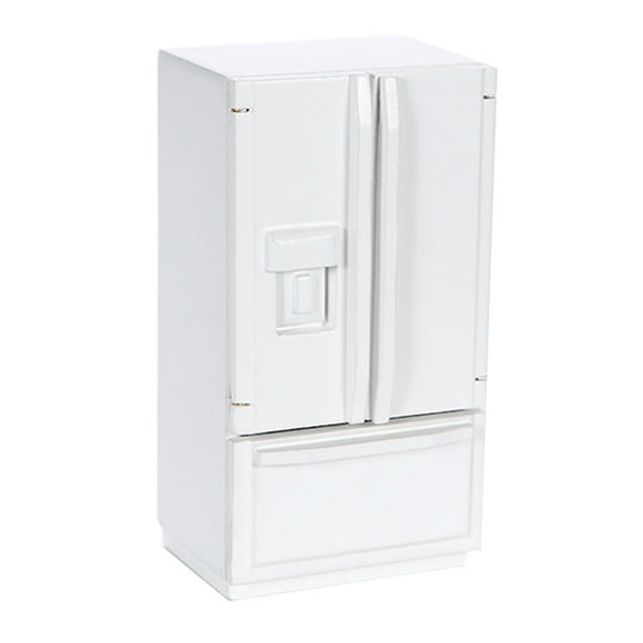 KAKOWELY 1 refrigerador miniatura de madera de doble puerta, escala 1/12