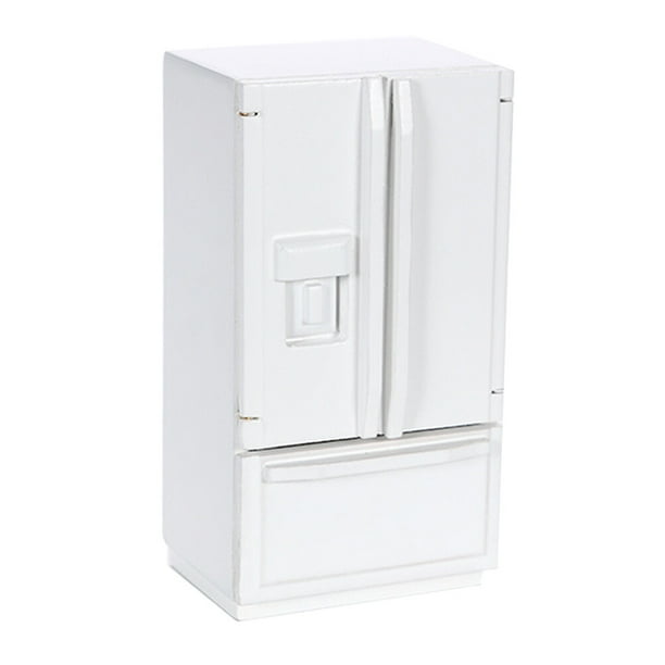 BRIGHTFUFU 1 refrigerador miniatura de madera de doble puerta, escala 1/12