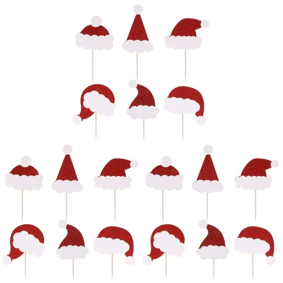 72 pcs Cake Toppers Christmas Hat Shape Glitter Cupcake Decor Food Fruit Picks Party Favors (Mixed Patterns)