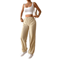 thumbnail image 3 of Pantalones de Mujer de Cintura Alta con Bolsillos y Parte Inferior . Albaricoque XL, 3 of 8