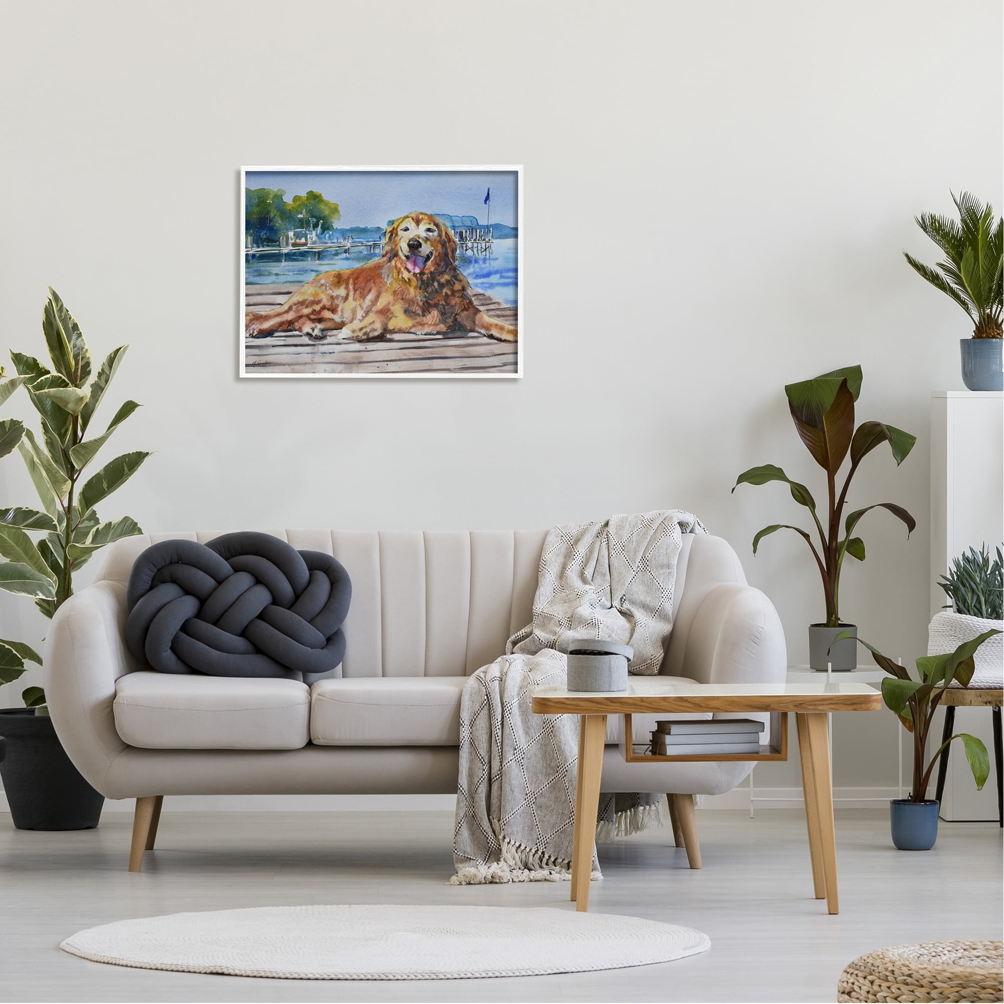 Stupell Industries Coastal Waterfront Scenery Golden Retriever Relaxing Dock , 30 x 24, Design by MB Cunningham