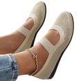 thumbnail image 2 of Domuza Women's Mary Jane Casual Comfortable Hollow Out Knitted Flats Shoes,Fashion Mesh Walking Beach Shoes Lightweight Breathable Slip-On Shoes Beige 7.5（EU-39）, 2 of 4