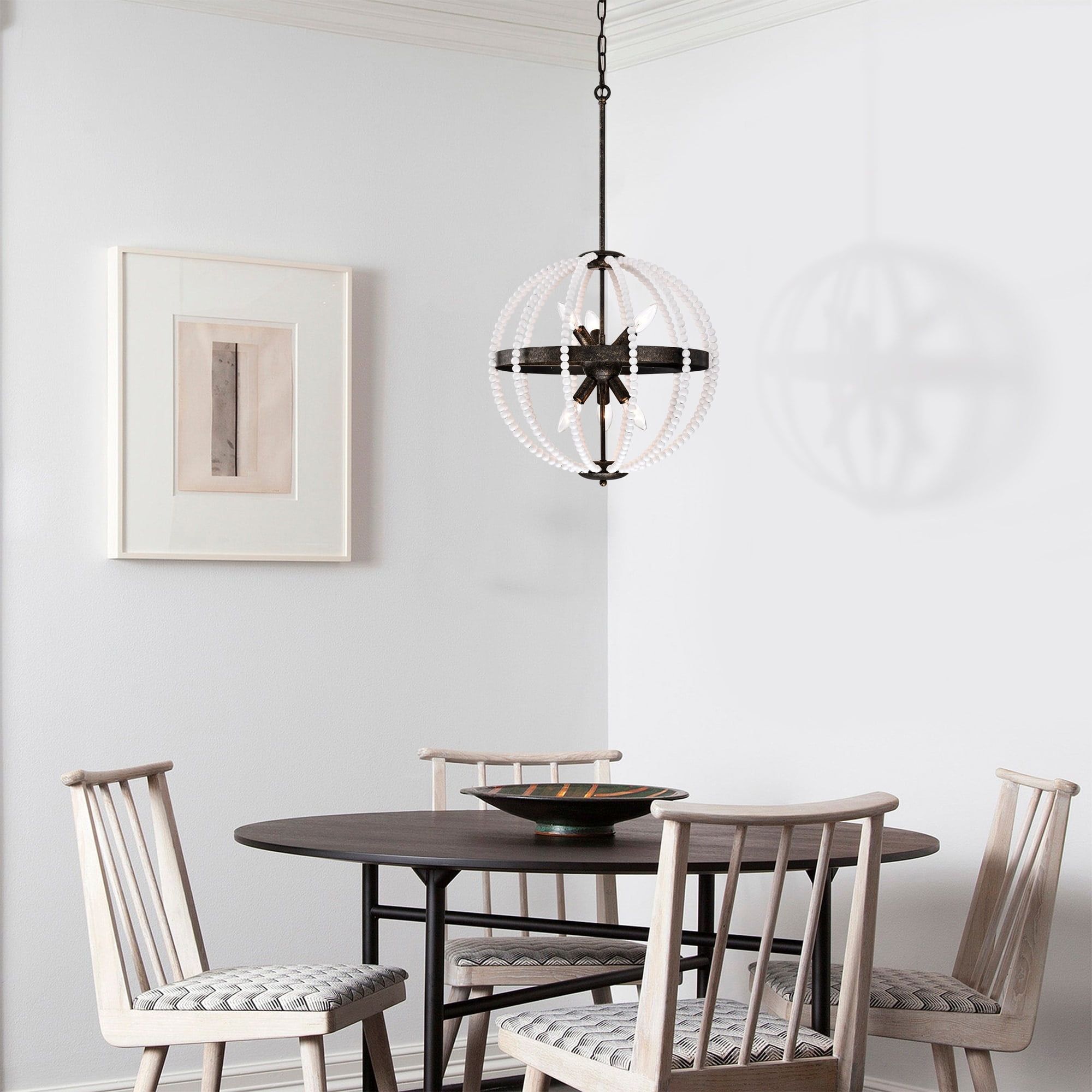 Cary 19 in. 6-Light Indoor White and Rustic Black Finish Chandelier with Light Kit