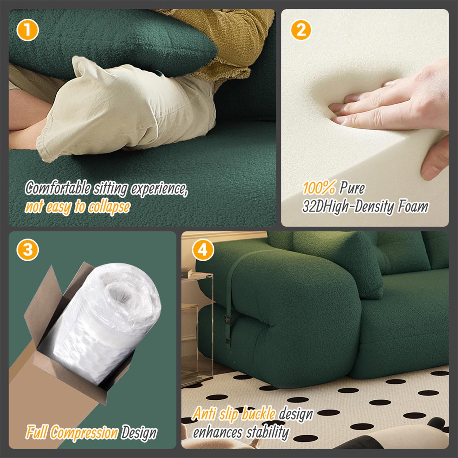 Demi Bonn 78" Cozy Sofa Couch, Foldable 3-in-1 Sleeper Bed, Multi-Functional Lazy Sofa for Living Room, Playroom, Comfortable Foam-Filled, Green