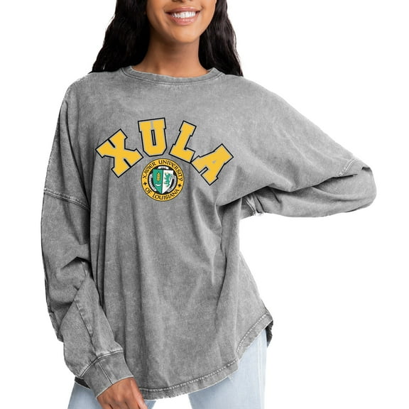 Women's Gameday Couture Gray XULA Gold Faded Wash Pullover Sweatshirt