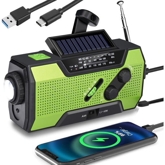 Emergency Radio, 5000mAh/18500mWh Weather Radio, Solar Hand Crank Radio with AM/FM/NOAA Alert, Cell Phone Charger, Flashlight and SOS Siren (Green)