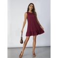thumbnail image 4 of Women'S Ruffle Hem Sleeveless Tank Dress Round Neck Casual Smock Summer Mini Dresses Wine Red S, 4 of 6