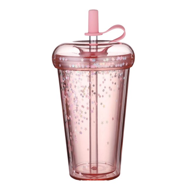 JIEMUCES Tasse à Café Glacé Étanche Réutilisable Pipette Droite avec Pailles Intégrées Double Paroi Isolée Gobelet à Café Glacé Dessin Animé