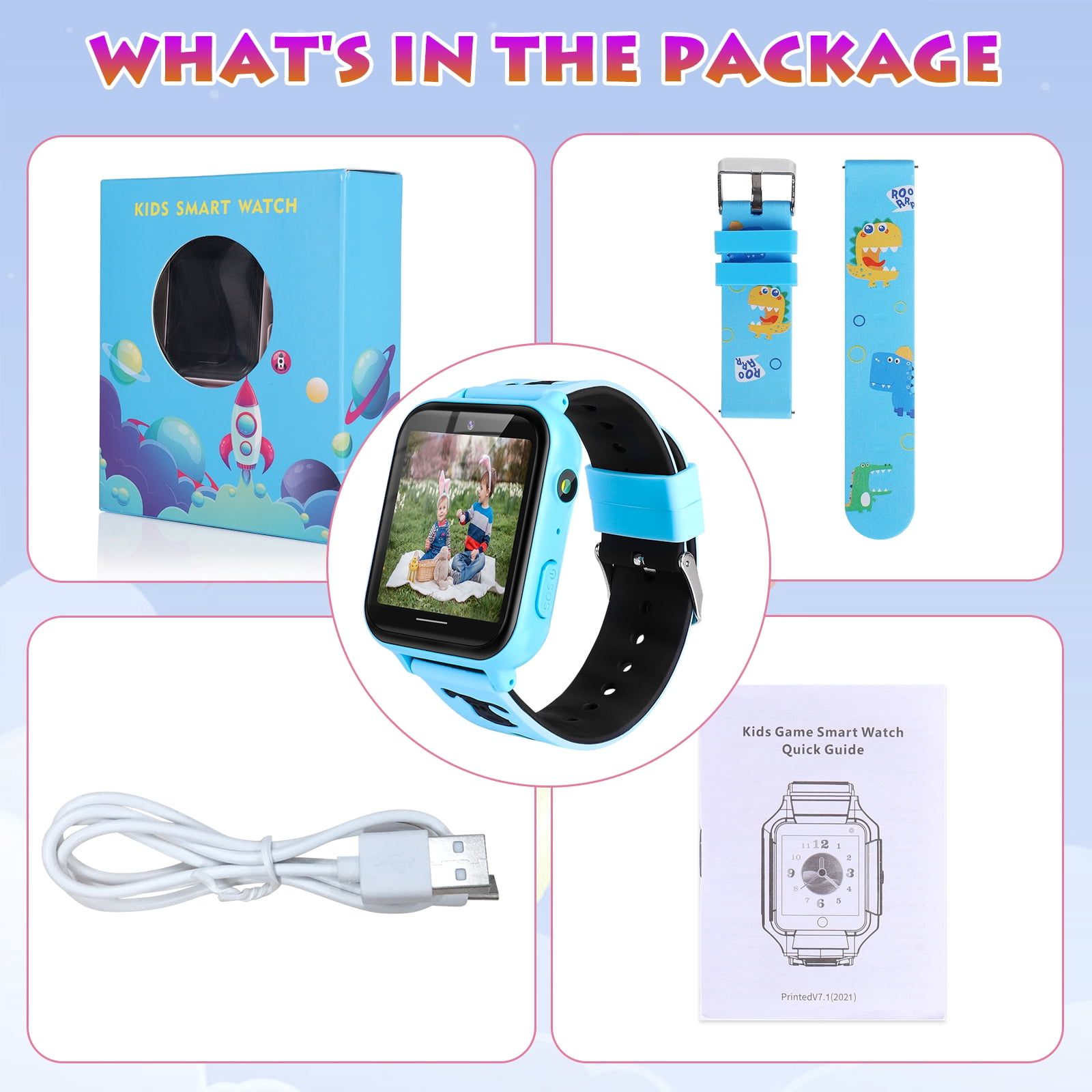 Kids Smart Watch for Boys Girls -Gifts for 4-12 Year Old Kids, 10 Funny Games SOS Call Music Player Camera Alarm Clock Calculator, Educational Learning Toys (Blue)