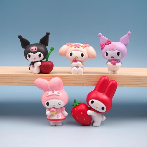 Sanrio-figuras de la serie de Anime Fruit My Melody Kuromi, conjunto de 3 muñecas bonitas, lazos rosas, materiales de Pvc, accesorios de bricolaje, regalos, juguetes, 4Cm Fivean unisex