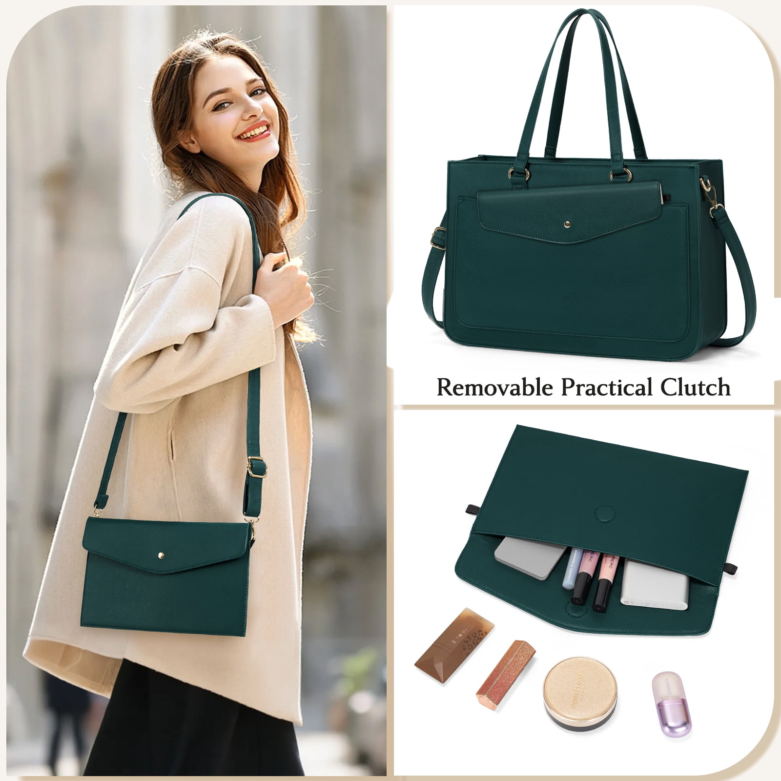 RAINSMORE Women's Handbag 15.6 Inch Leather Tote Bags Waterproof Laptop Briefcase Office Business Work Travel Handbag for College Teacher