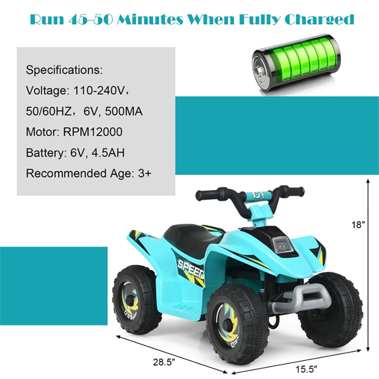 Kepooman 6V Kids Ride On Electric ATV, Ride Car with 4 Wheels, Ride-On Toy for Toddlers 1-3 Boys & Girls(Blue) Kepooman 6V Kids Ride On Electric ATV, Ride Car with 4 Wheels, Ride-On Toy for Toddlers 1-3 Boys & Girls(Blue)