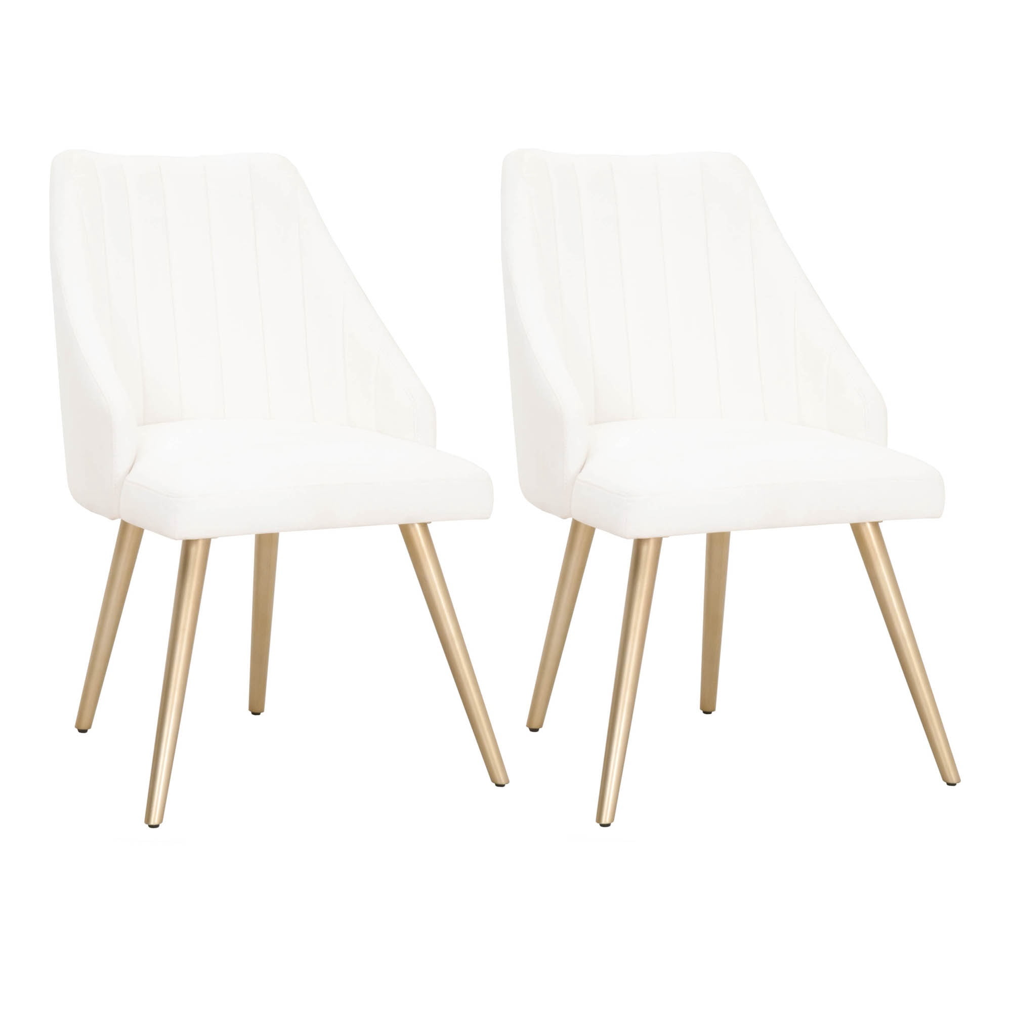 Channel Tufted Dining Chair with Metal Legs, Set of 2, White and Gold