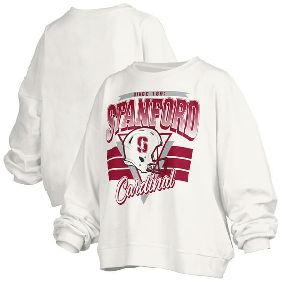 Women's Pressbox White Stanford Cardinal Oversized Janice Retro Waist-Length Pullover Sweatshirt