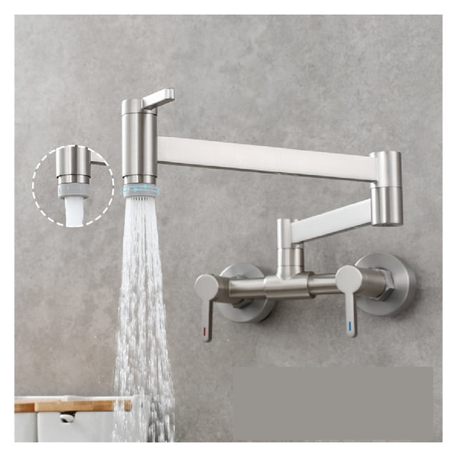 Black Foldable Kitchen Faucet Three Handles Sink Tap Rotate Folding Spout Brass Wall Mounted Hot Cold Mixer Wash Basin Taps ,Effortless Installation