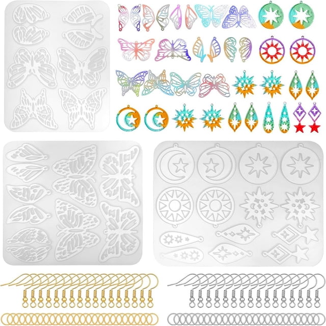 Kit De Moldes De Resina Para Pendientes De 143 Piezas, Moldes De Resina De Silicona, Moldes De Resina Para JoyeríA, Manualidades De Bricolaje