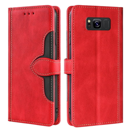 VIGOROSO Luxury Genuine Leather Case Cover For Samsung Galaxy S8 Phone Stand Protective Card Pocket Wallet Flip Shockproof Slot Magnetic Kickstand Card Holder Mobile