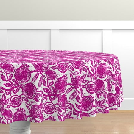 

Cotton Sateen Tablecloth 90 Round - Maximalist Magenta Pomegranates Fruit Summer Fuschia Pink Purple Print Custom Table Linens by Spoonflower